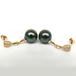 Boucles d'oreilles gouttes - Pendantes perles de Tahiti - Or jaune