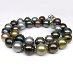 Collier perle Tahiti - Perles de culture multicolores - 12/14mm, AAA or blanc