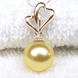 Pendentif 2 coeurs d'or rose - Perle d'Australie dorée