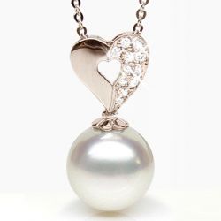 Pendentif coeur diamant - Perle d'Australie - Or rose