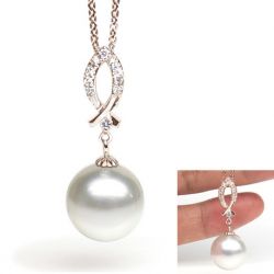 Pendentif Île Bruni - Perle d'Australie blanche - Or rose, diamants