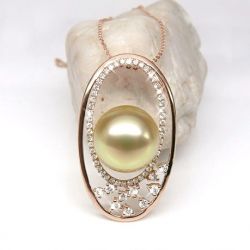 Pendentif haute joaillerie - Ellipse - Perle d'Australie dorée or rose