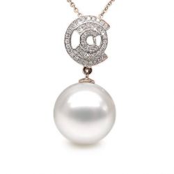 Pendentif 3C - Or rose et diamants - Perle d'Australie blanche