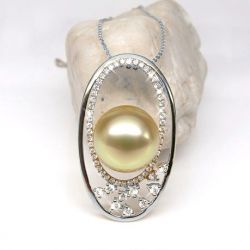 Pendentif haute joaillerie - Ellipse - Perle d'Australie dorée or blanc