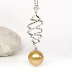 Pendentif tourbillon - Contes d'Aladin - Perle d'Australie dorée or blanc