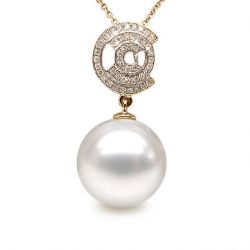 Pendentif 3C - Or jaune et diamants - Perle d'Australie blanche
