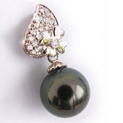 Pendentif fleur d'églantine - Perle de Tahiti - Or rose, diamants