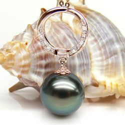 Pendentif circle - Perle Tahiti noire, bleue verte - Or rose, diamants