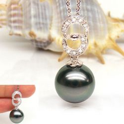 Pendentif élégance - anneaux 8 - Perle de Tahiti - Or rose, diamants