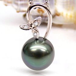 Pendentif tige en fleur - Perle de Tahiti - Or rose, diamants