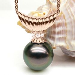 Pendentif Kimolos - Perle de Tahiti noire, paon - Or rose, diamants