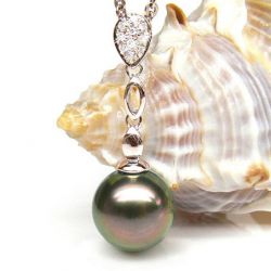 Pendentif Saria- Perle de Tahiti - Or rose, diamants