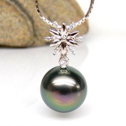 Pendentif or rose forme étoile - Perle de Tahiti 10/11mm - Diamants