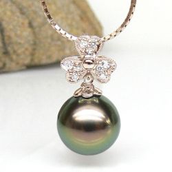Pendentif fleur de bach - Perle de Tahiti - Or rose, diamants