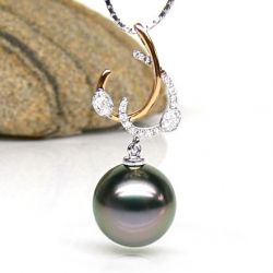 Pendentif dual or rose et blanc - Perle de Tahiti - Diamants