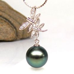 Pendentif libellules - Couple volant - Perle Tahiti, or rose, diamants