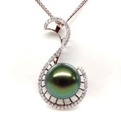 Pendentif Nature - Grâce du cygne - Perle de Tahiti - Or rose, diamants