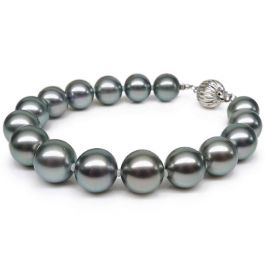 Bracelet Argent Massif Art Déco Avec Perle De Tahiti Grise - Ancien, Occasion