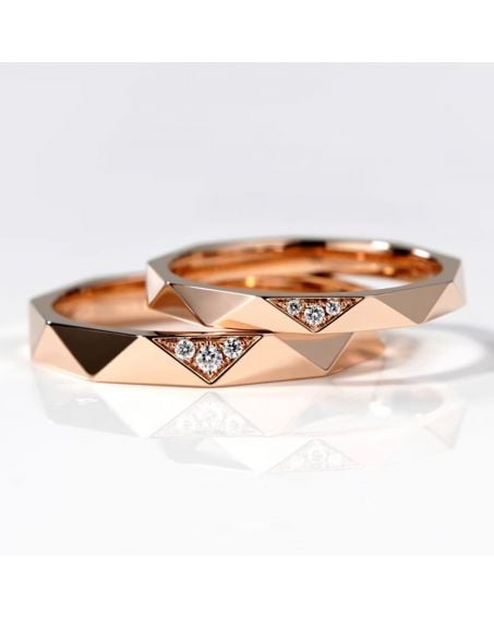 Alliances Triangulaire Couple en Or Rose 18ct et Diamants