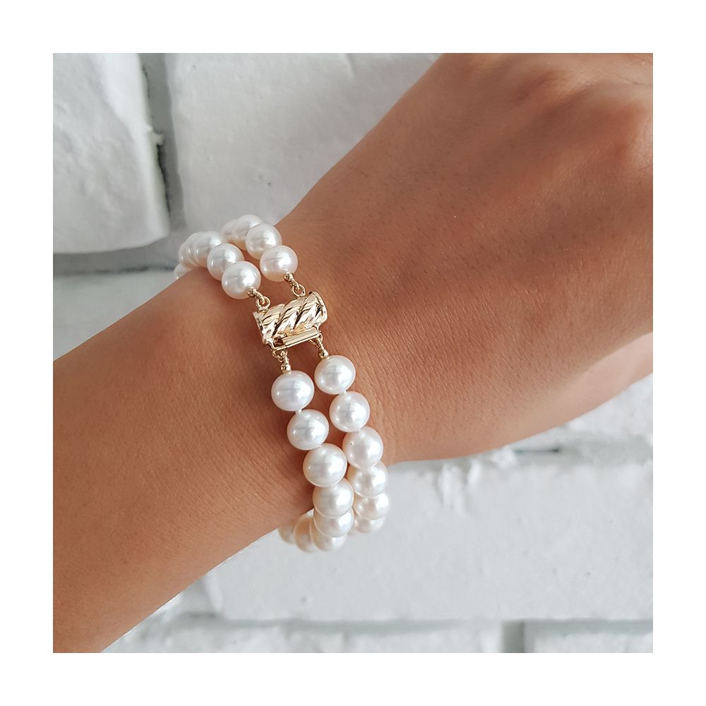 Bracelet double rang perles de culture - Perle blanche Chine - 7/7.5mm - 5