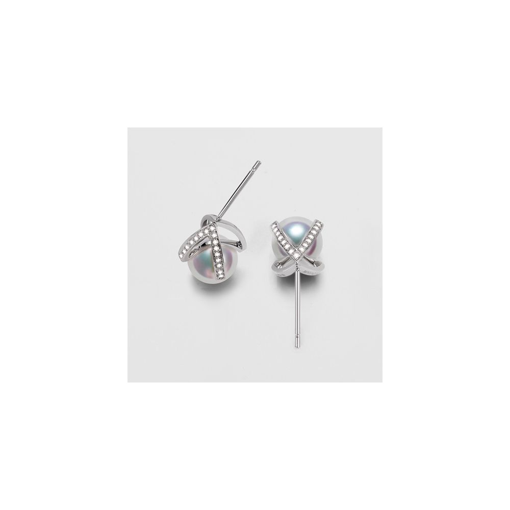 Boucle d oreille or blanc - diamant - Perle Akoya Japon - Masako - 5