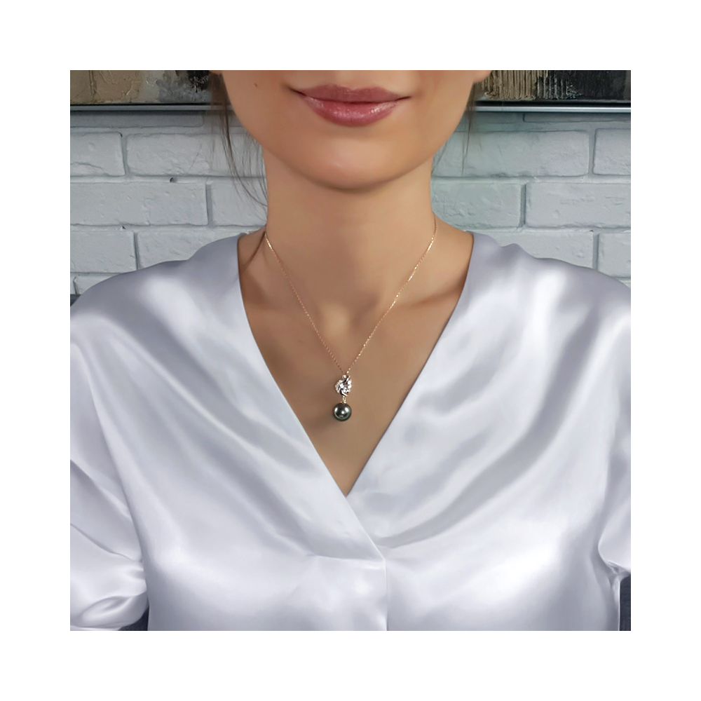 Pendentif symbole liberté - Pendentif aile perle de Tahiti - Or blanc, diamants - 3