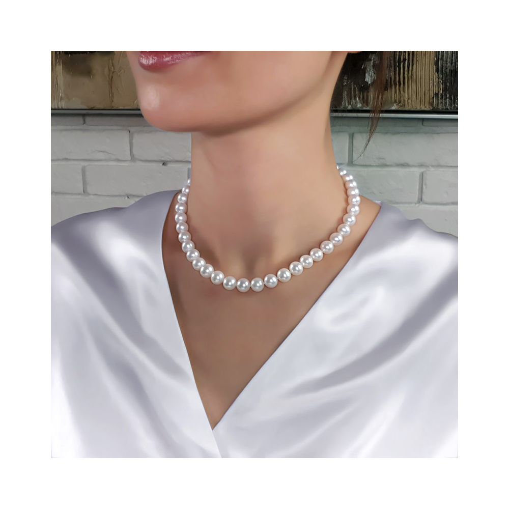 Collier perles eau douce blanches - Perles de culture - 8.5/9.5mm AAA - 4