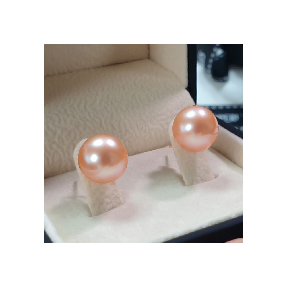 Clous oreille or jaune - Boucles perles d'eau douce roses - 8/9mm - 4