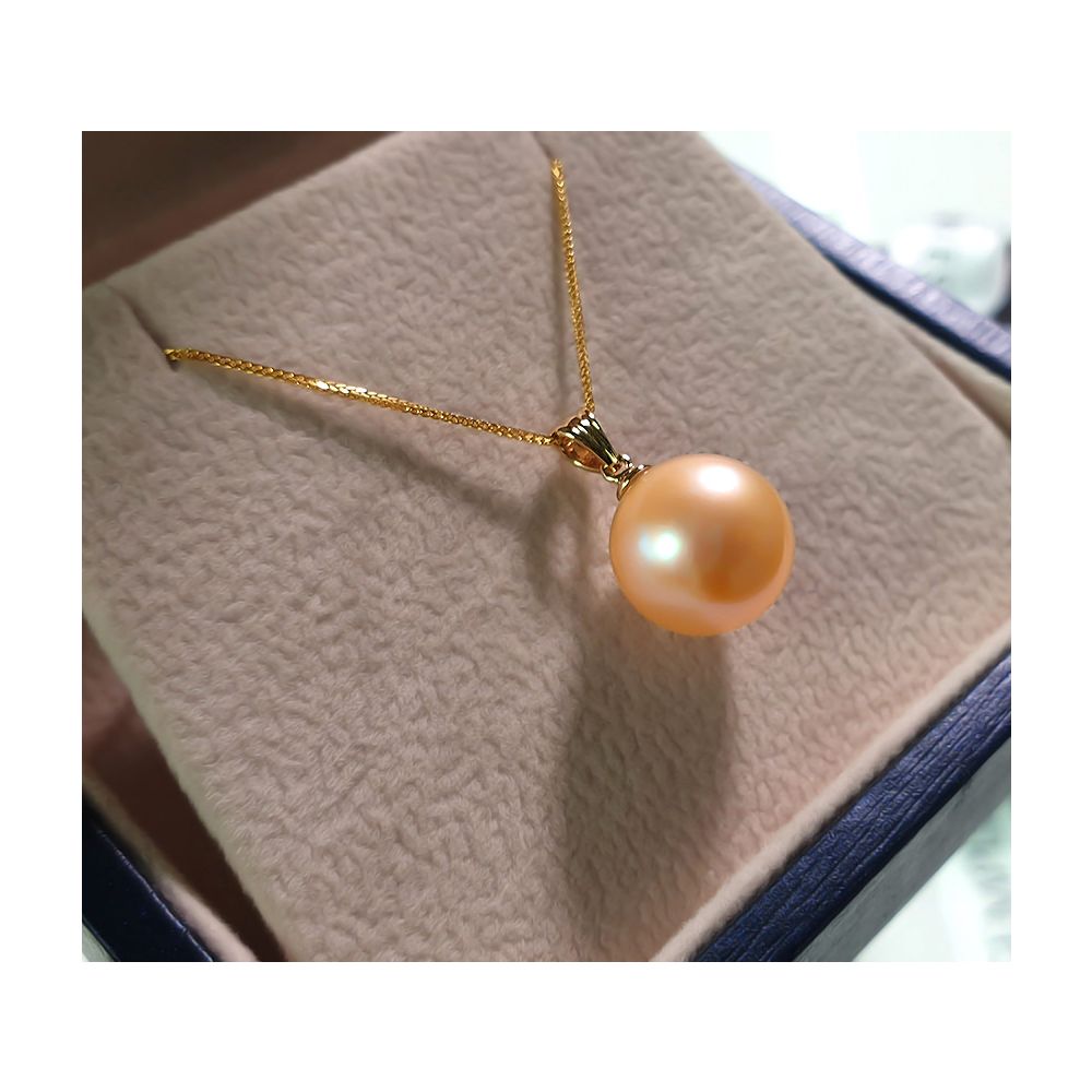 Collier une perle rose - Pendentif or jaune - 3