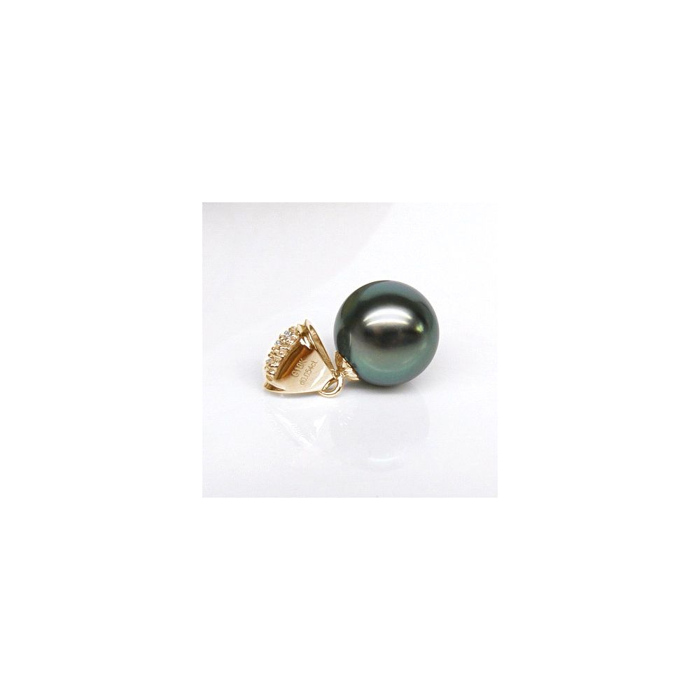 Pendentif classique - Perle de Tahiti grise foncée - Or jaune, diamant - 3