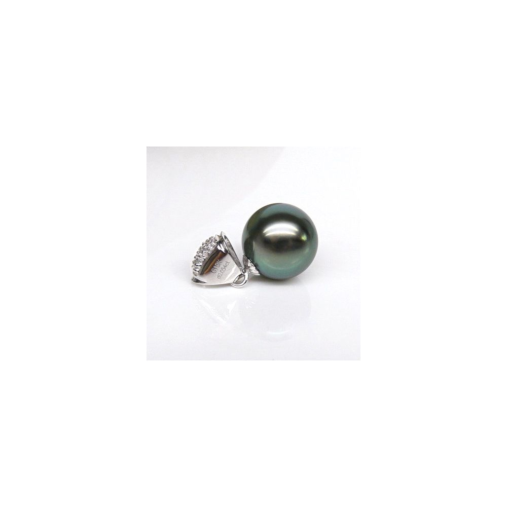 Pendentif classique - Perle de Tahiti grise foncée - Or blanc, diamant - 4