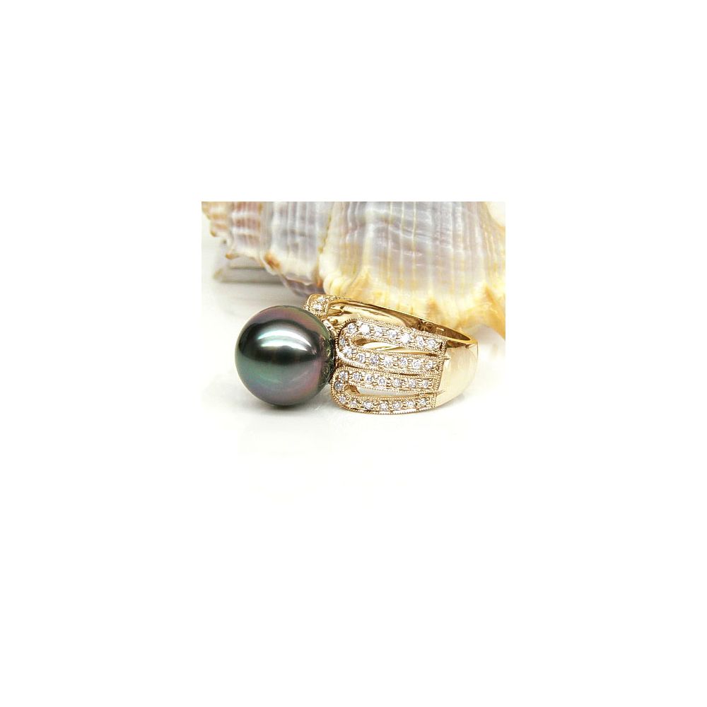Bague de joaillerie - Luxe - Perle de Tahiti - Or jaune, diamants - 3