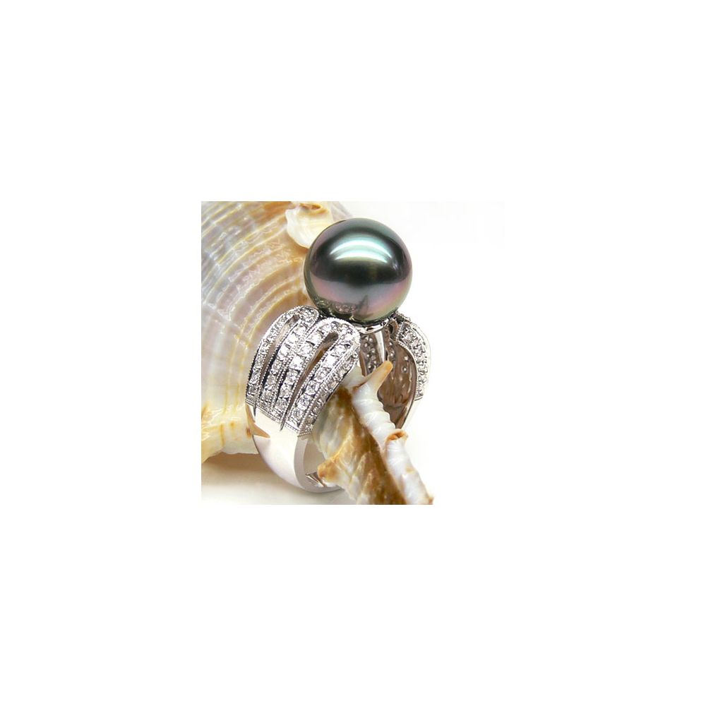 Bague de joaillerie - Luxe - Perle de Tahiti - Or blanc, diamants - 3