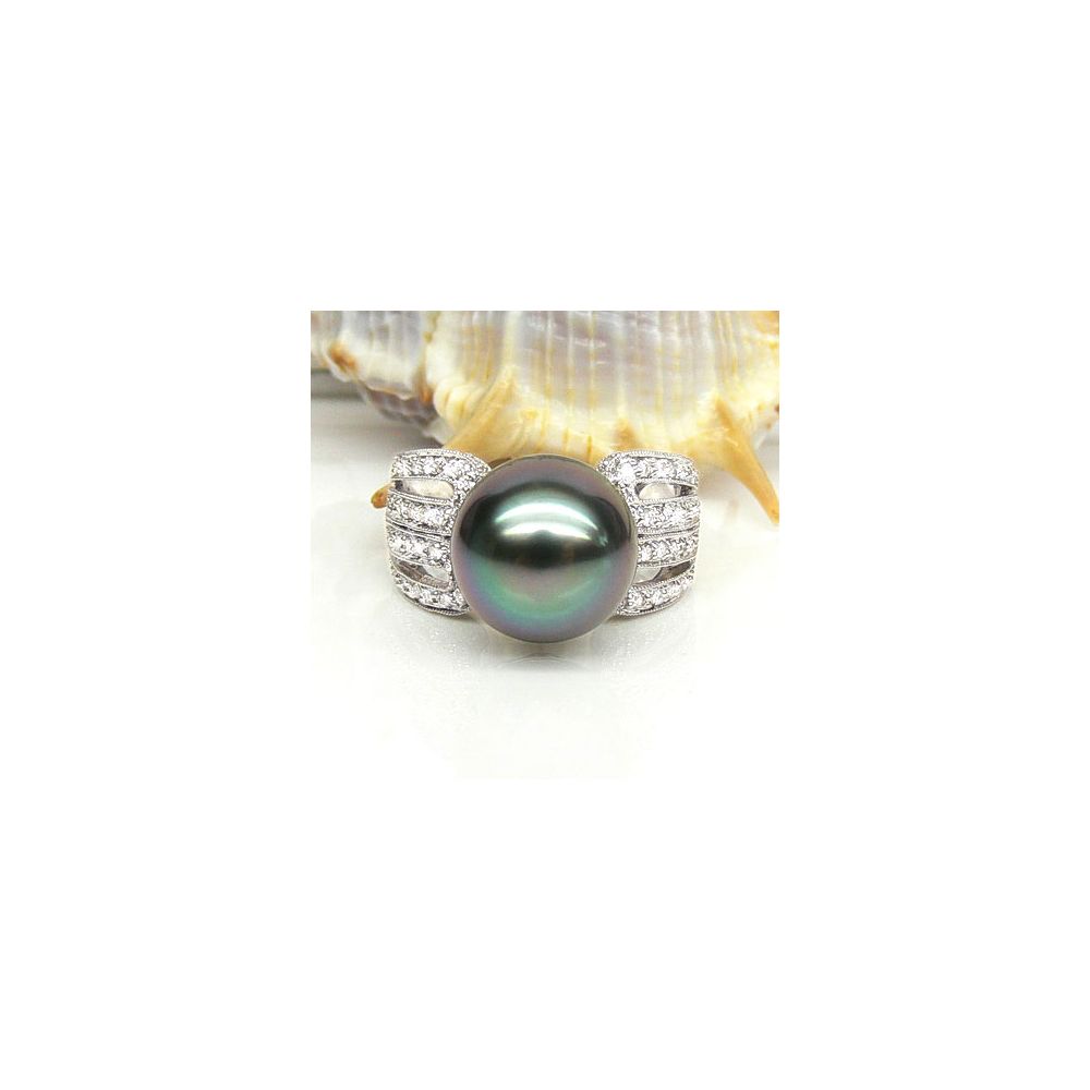 Bague de joaillerie - Luxe - Perle de Tahiti - Or blanc, diamants - 4