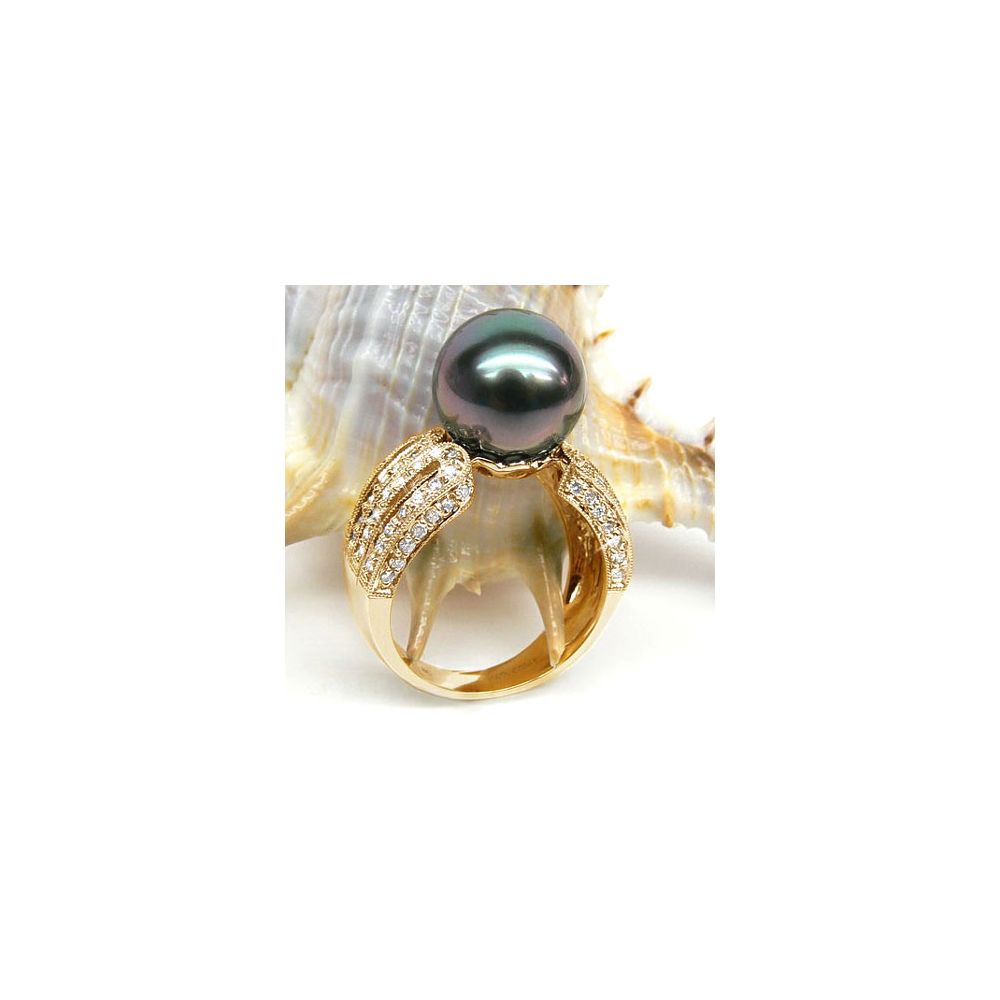 Bague de joaillerie - Luxe - Perle de Tahiti - Or jaune, diamants - 4