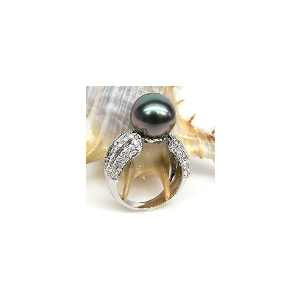 Bague de joaillerie - Luxe - Perle de Tahiti - Or blanc, diamants - 5