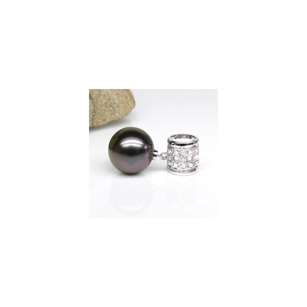 Pendentif bélière circulaire - Perle de Tahiti - Or blanc, diamants - 3