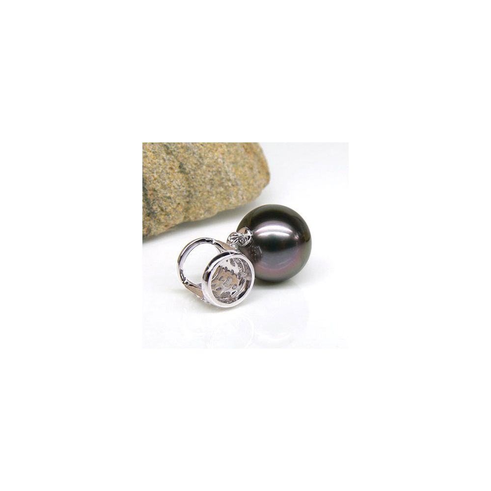 Pendentif bélière circulaire - Perle de Tahiti - Or blanc, diamants - 4