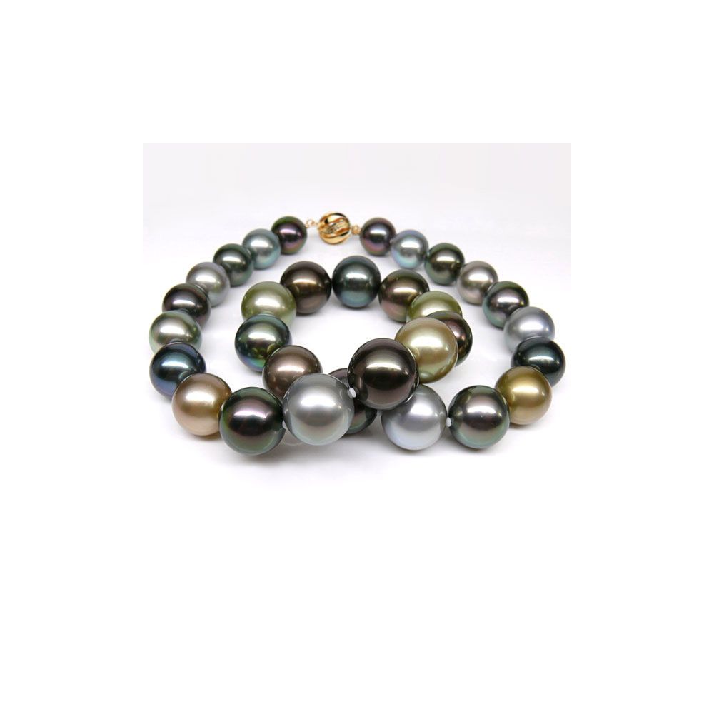 Collier perle Tahiti - Perles de culture multicolores - 12/14mm, AAA - 3