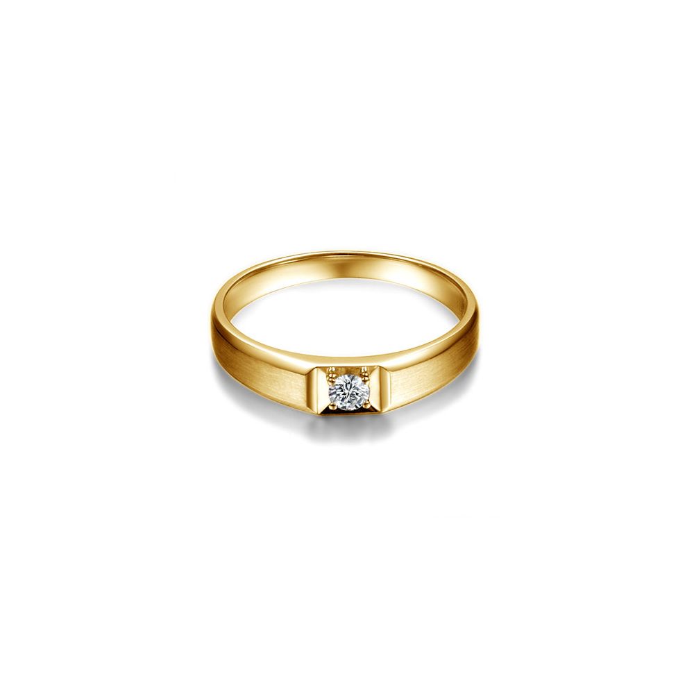 Anneau solitaire Femme - Alliance or jaune diamant serti grain - 4