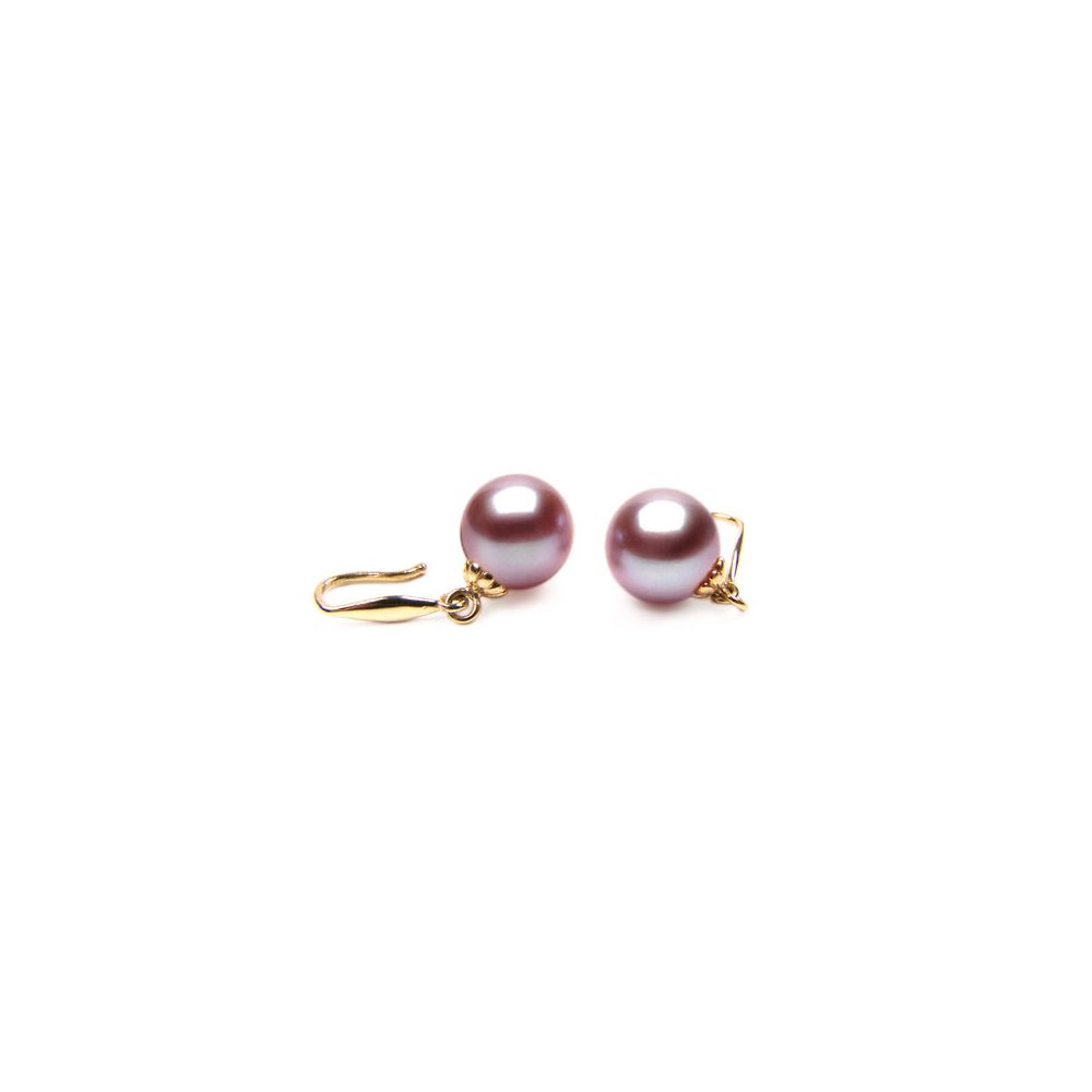 Boucles oreilles perles de culture - Crochets or jaune et perles 8/9mm - 1