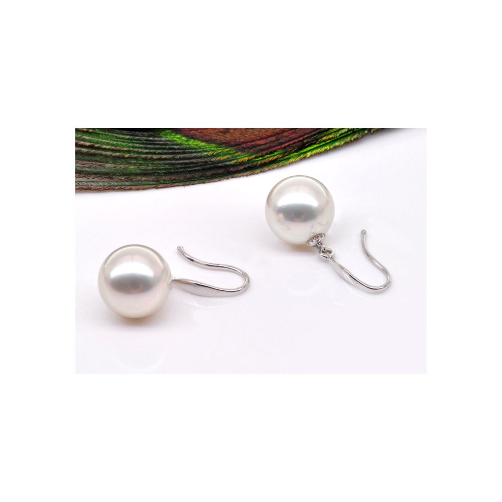 Boucles d'oreilles perles Akoya blanches - 7.5/8mm - AAA - Or blanc - 2