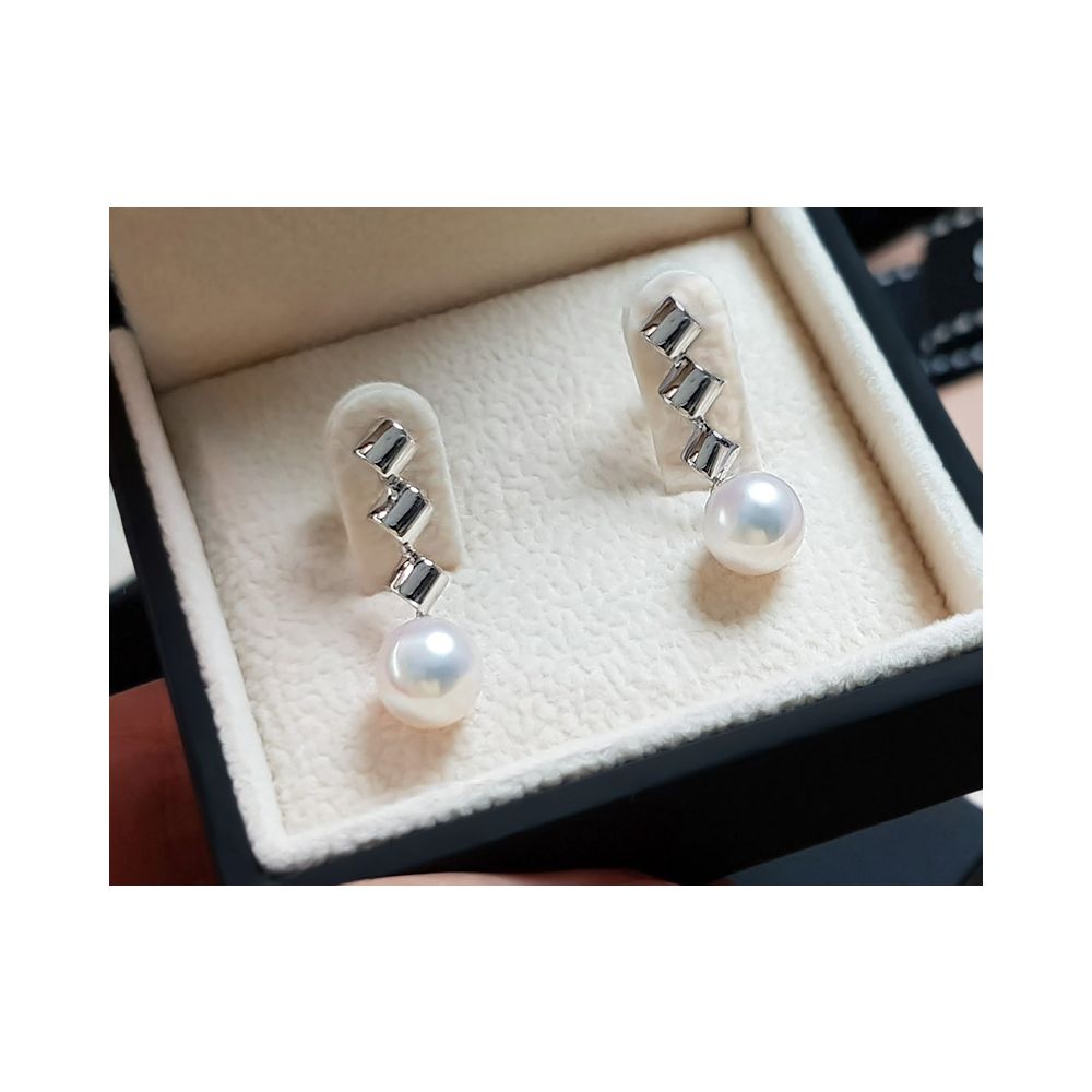 Boucles d'oreille pendantes or blanc - perles Akoya de culture Japon - 4