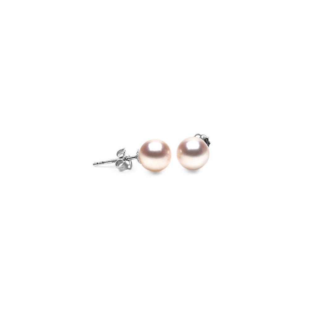 Boucles d'oreilles perles Akoya blanches - 7.5/8mm - AAA - Or blanc - 1