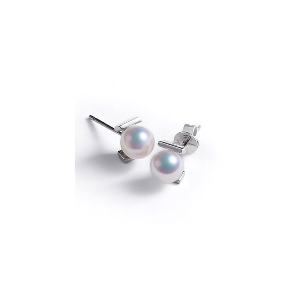 Boucles d'oreilles Carrées Or blanc et perles Akoya Japon - 3