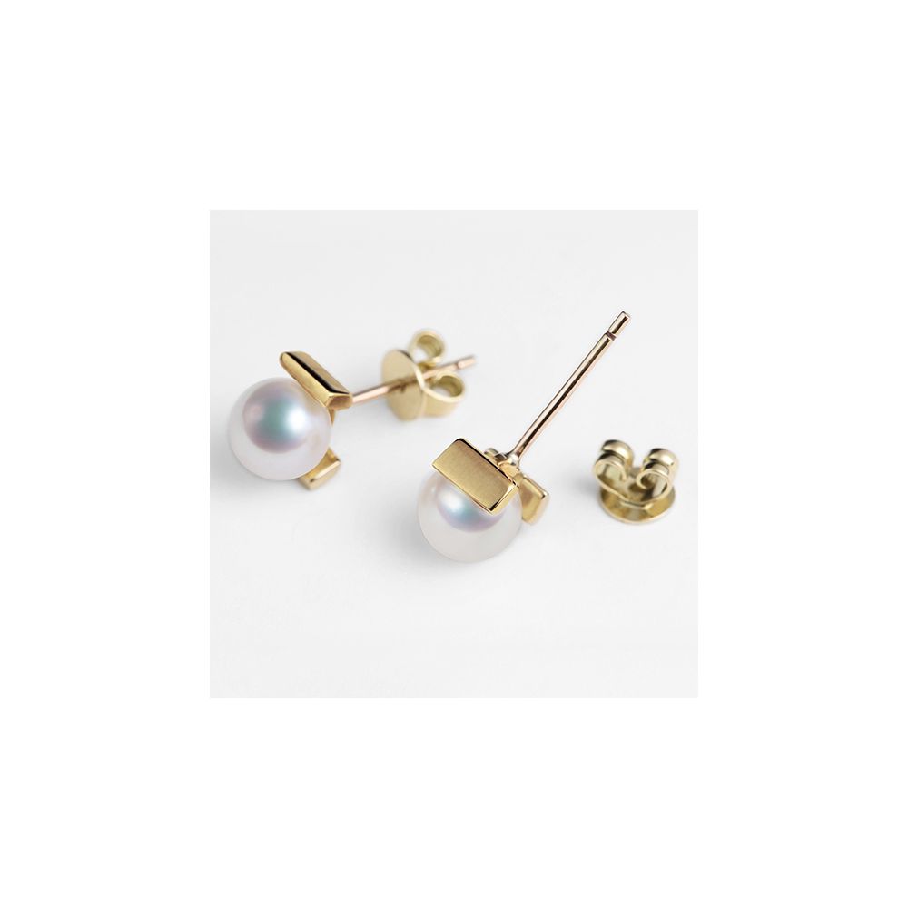 Boucles d'oreilles Carrées Or jaune et perles Akoya Japon - 6