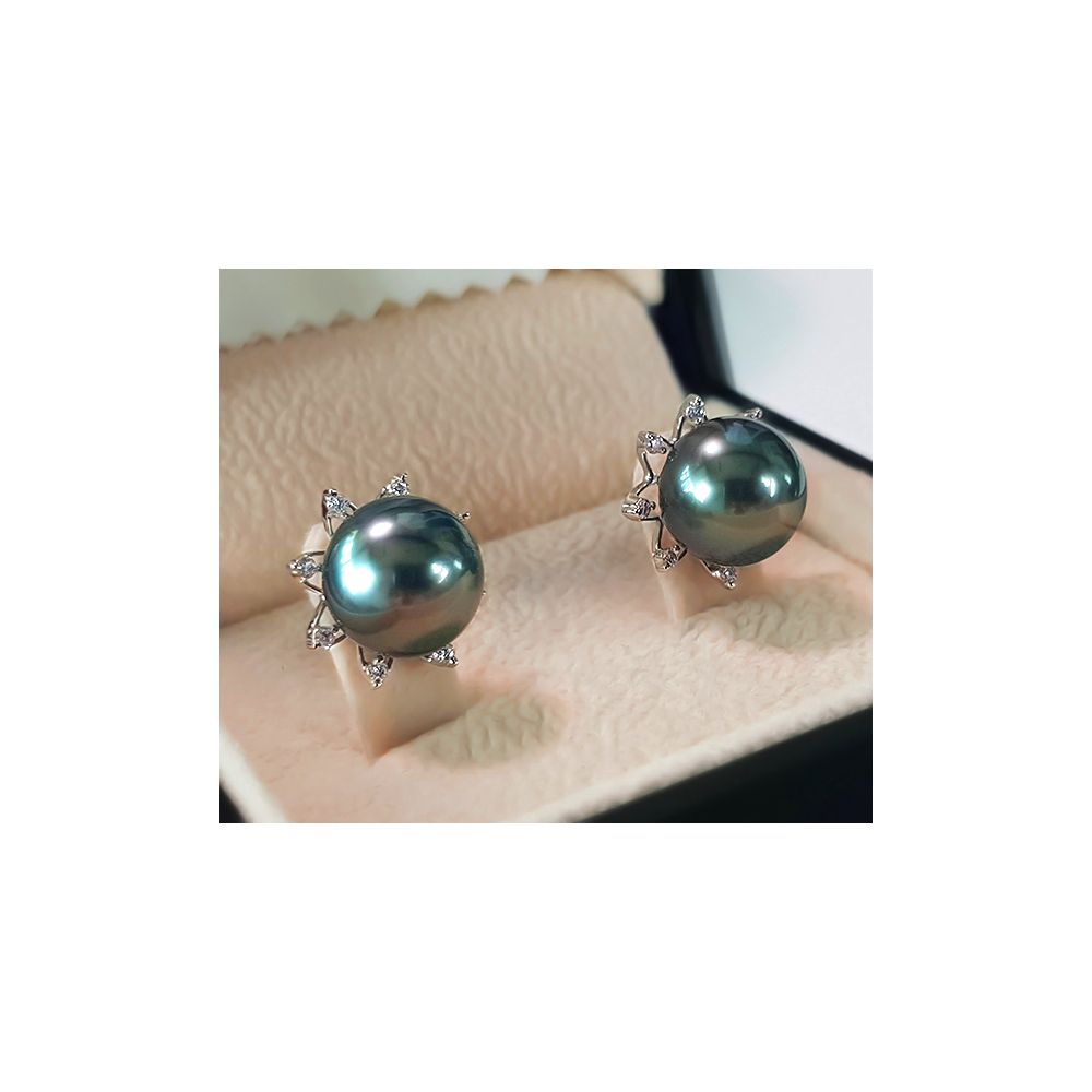 Boucles oreilles perles de Tahiti noires, 9/10mm, GEMME - 3
