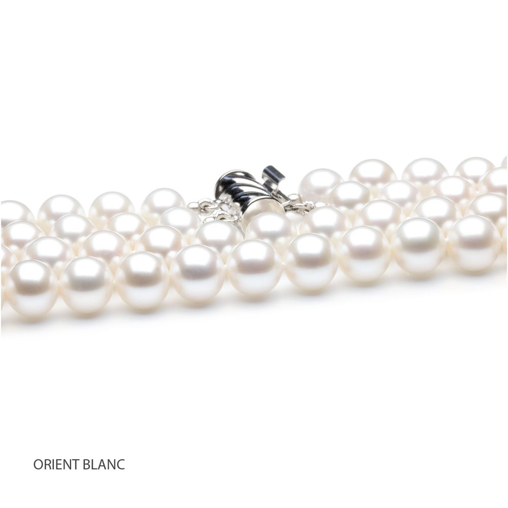 Collier double fil, rang de perles - Perle eau douce blanche - 7/7.5mm - 6