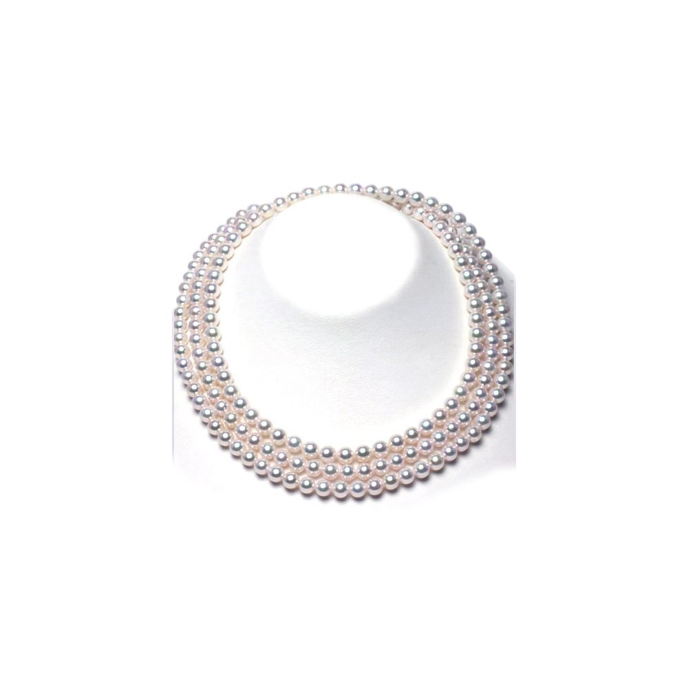 Collier triple perles Akoya blanches - 6.5/7mm - AAA - 1