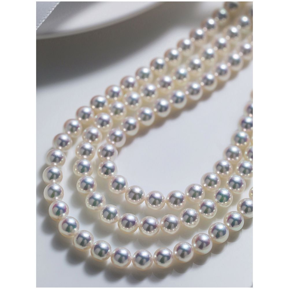 Collier triple perles Akoya blanches - 6.5/7mm - AAA - 3